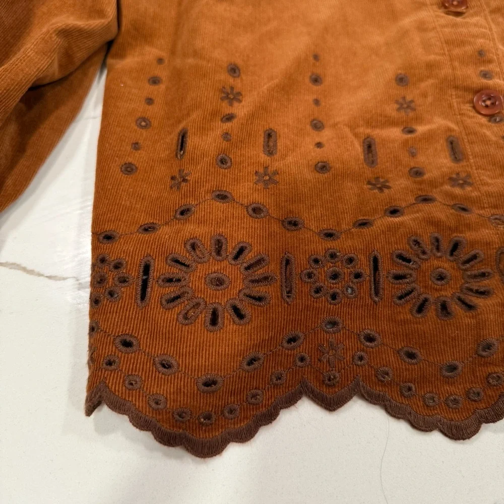 Madewell, Eyelet Embroidered Fine-Wale Corduroy Top, Size Medium NWT